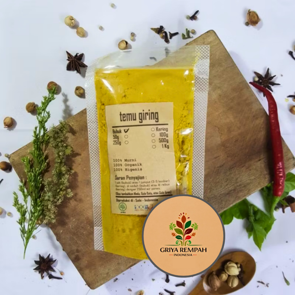 

TEMU GIRING BUBUK 1 KG Temupala Poh Rempah Herbal Simplisia Alami untuk Kesehatan Jamu Tradisional Wanita Penghalus Kulit & Penambah Nafsu Makan Curcuma Heyneana kuning gajah