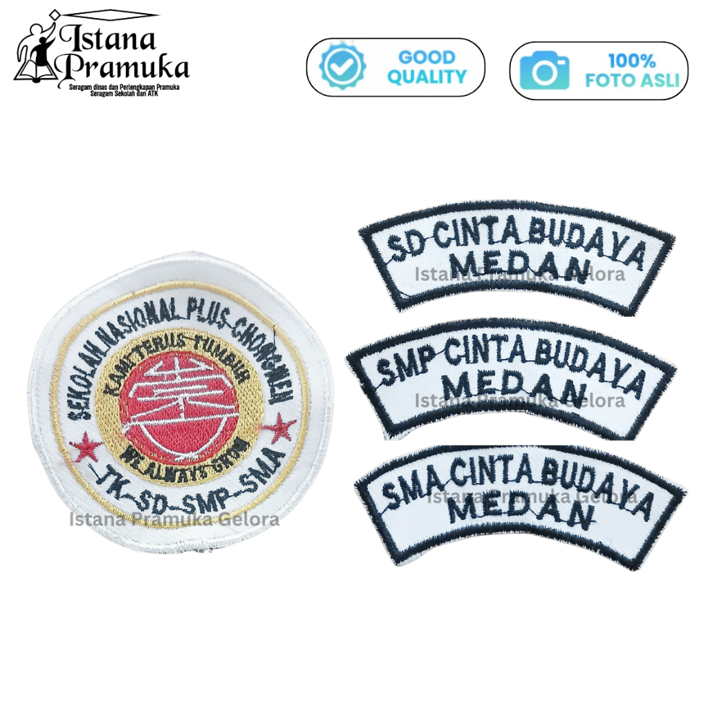 Bordir Logo lokasi Sekolah Cinta Budaya Medan SD SMP SMA Emblem - Istana Pramuka Gelora