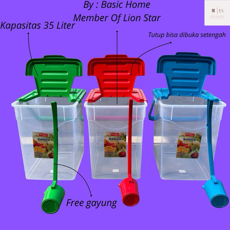 Basic home - Toples Es Buah 35 Liter + Gayung Lion Star / Aquarium Es Buah / Basic Home / Solina / T