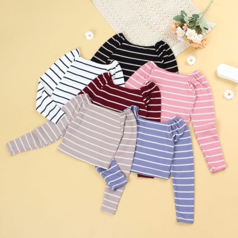 Kaos Crop Anak Perempuan Stripe Lengan Panjang Usia 1-6 Tahun | Crop top anak perempuan longsleeve