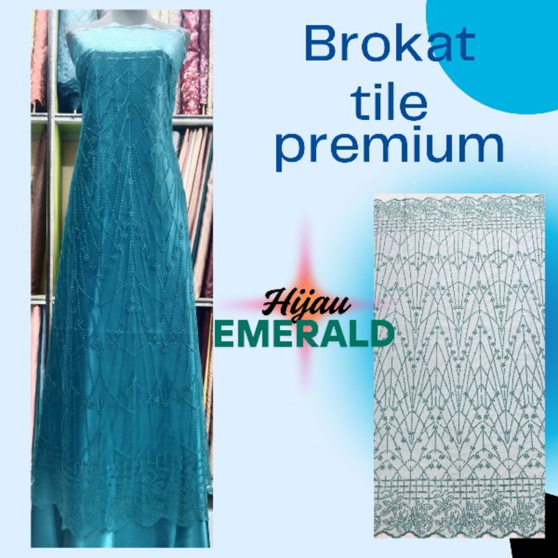 brokat tile renda bordir premium meteran hijau emerald kain brukat adem lembut ga gatel dikulit moti