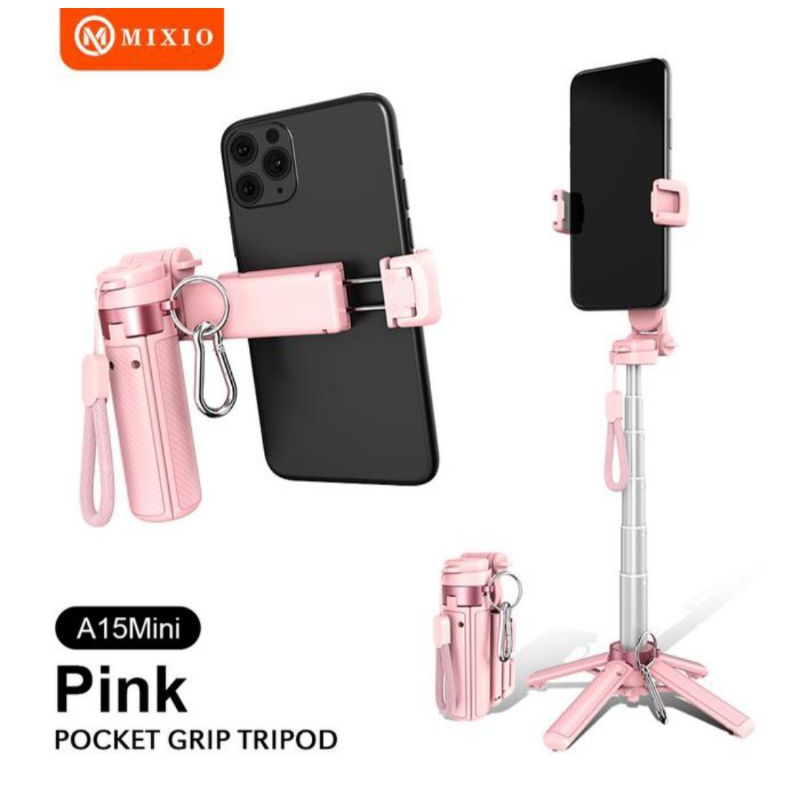 MIXIO A15 Mini Premium Pocket Grip Tripod Mini Selfie Stick Remote Control Tripod 3 In 1 Tongsis Tri