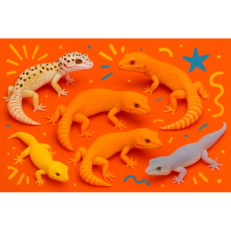 Mainan Gecko Leopard Varian Morph: Pied, Sunglow, Enigma, Blizzard, Super Giant, dll