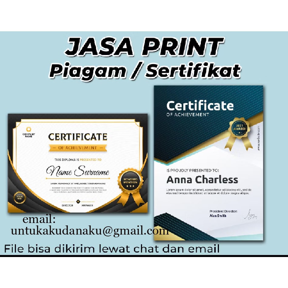 

jasa cetak sertifikat ukura A4 bahan concout 160gsm tebal