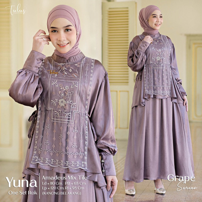 Yuna Oneset Rok Premium  Kombinasi  Mewah  Pesta  Simple  Panjang Baju Kondangan Mix Tile Brokat Mus