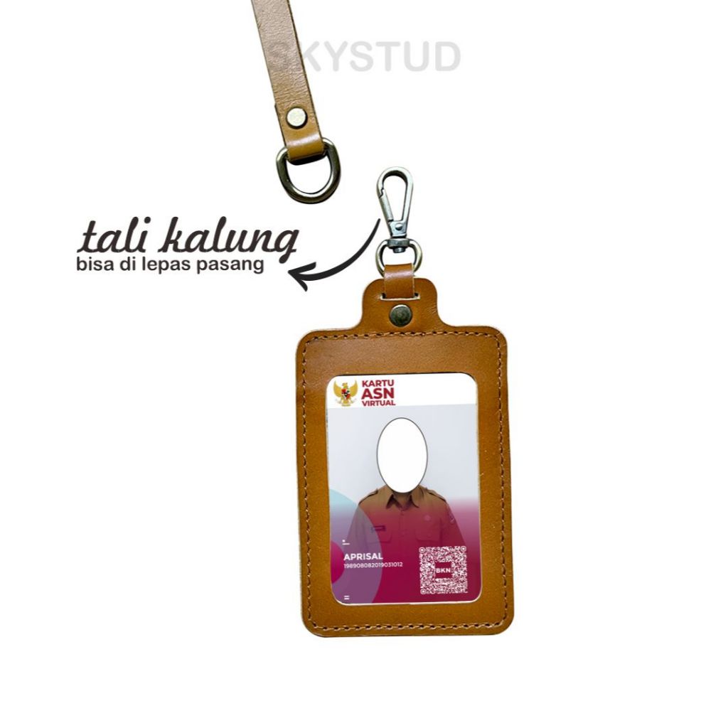 

Name Tag ID Card Kulit sapi asli 100% - Name Tag Lanyard Kulit 2 Slot Kartu