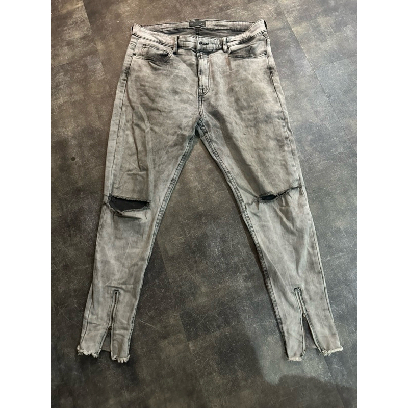 celana jeans zara ripped grey acid wash