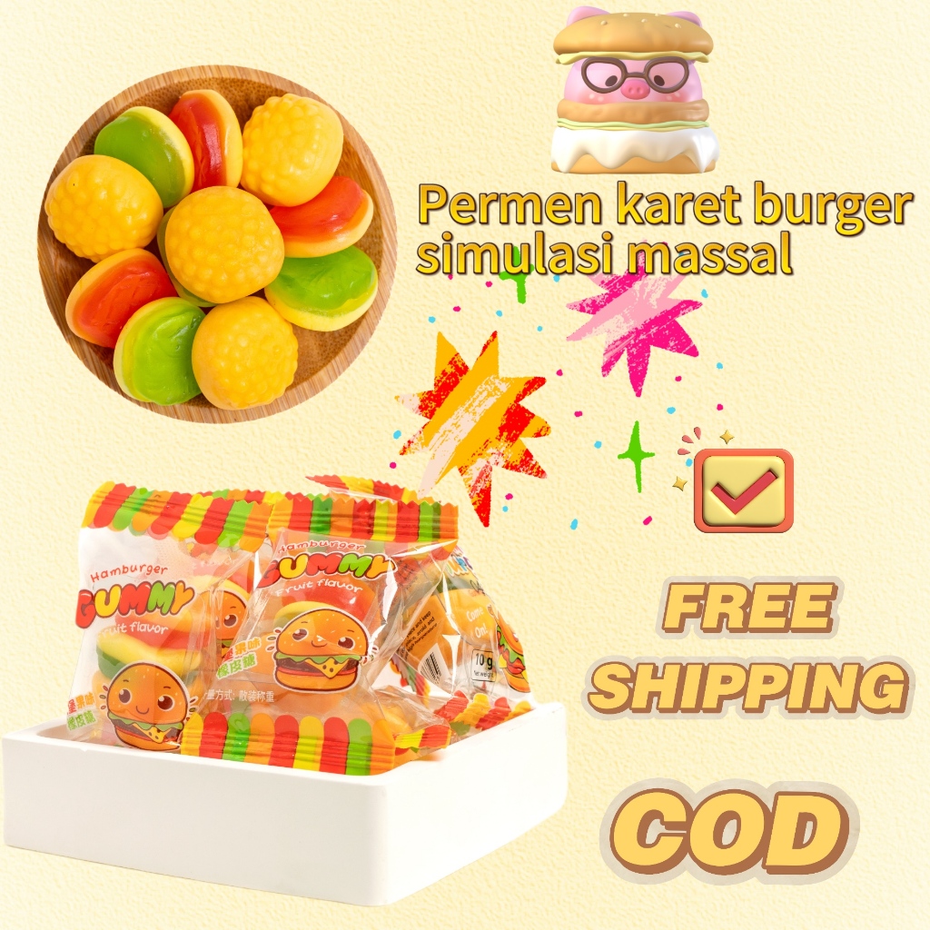 

Permen karet burger simulasi massal - lembut dan kenyal 7 rasa buah, manis dan asam