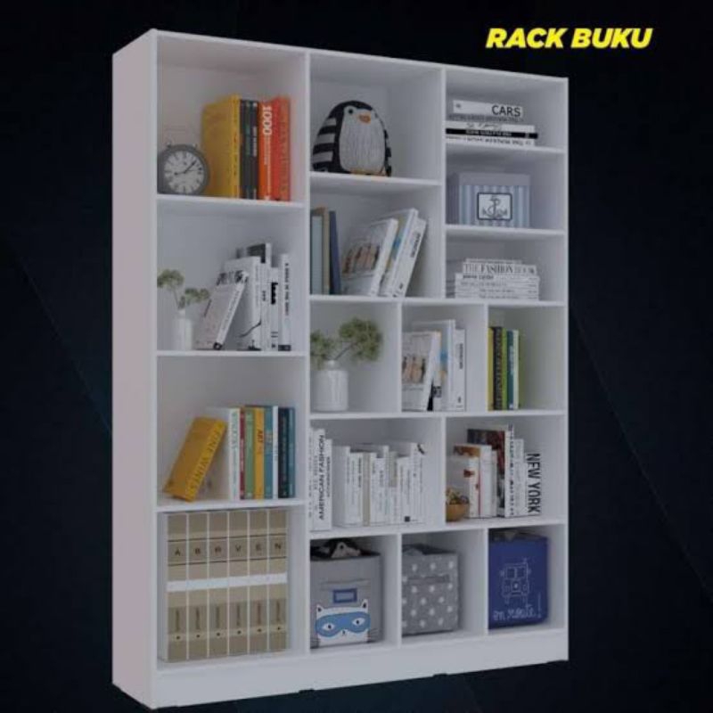 RAK BUKU SERBAGUNA / RAK BUKU PUTIH BANYAK SEKAT / RAK MINIMALIS SERBAGUNA
