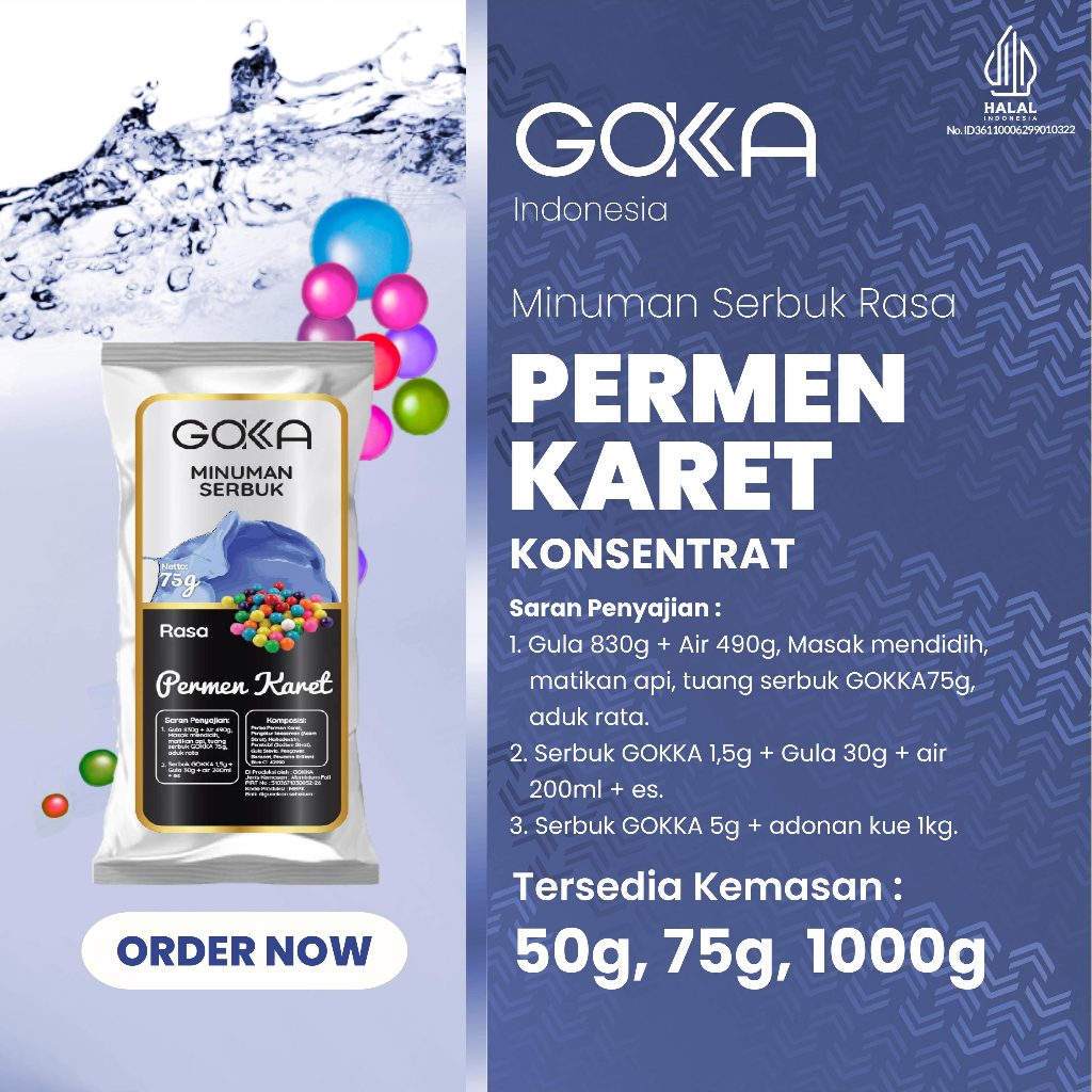 

Bubuk / Powder Minuman Gokka Rasa Permen Karet Kemasan 50gr