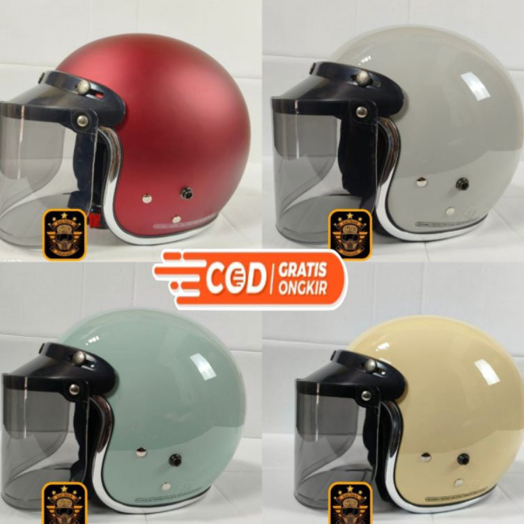 KODE W33A LC Helm Bogo Dewasa Kaca Datar Hitam SNI  Helm Bogo Wanita Pria NO1 helm Bogo polos full l