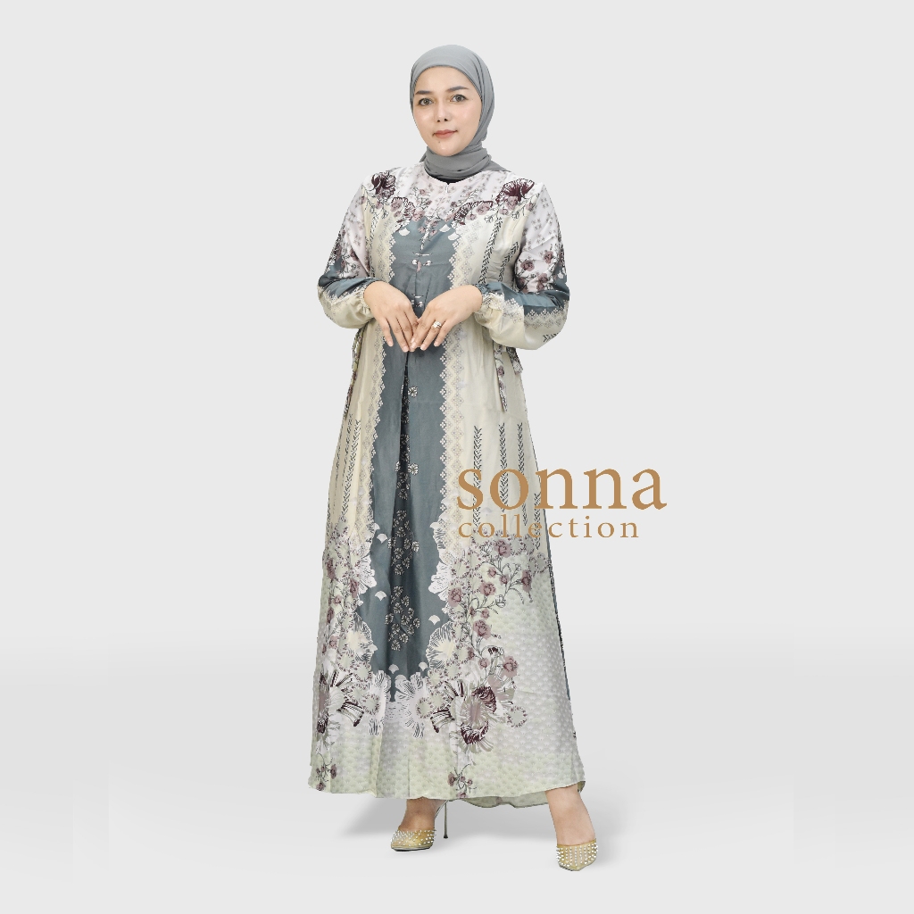 Sonna Collection - Gamis Madina Series Bahan Silky Premium Motif Warna Cream Set Muslim Wanita