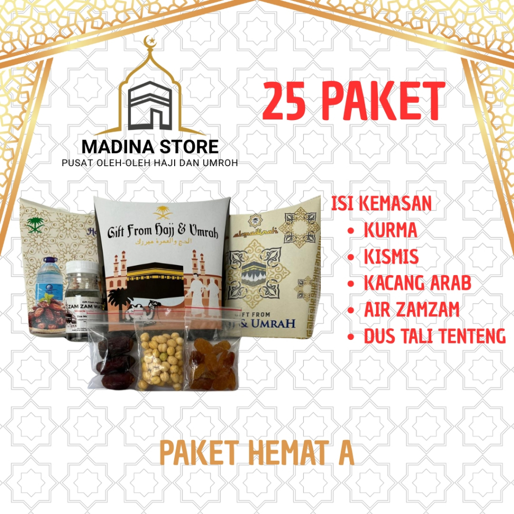 

Paket Hemat 25pcs Oleh-oleh Haji dan Umroh Paket A isi Air Zamzam