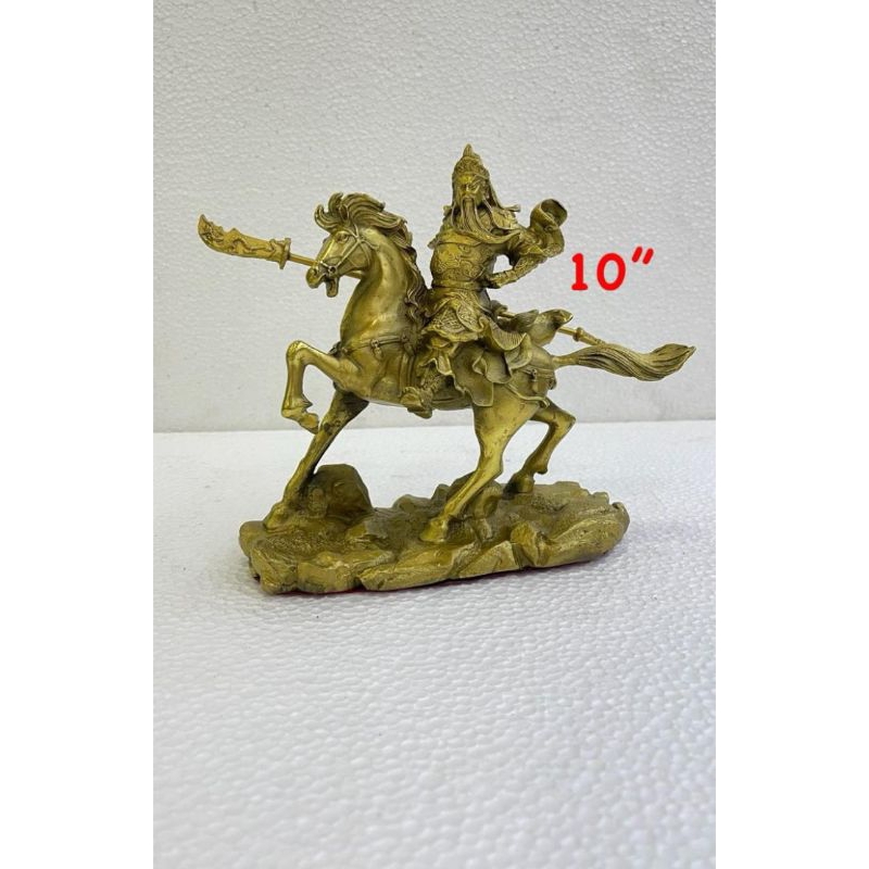 patung dewa kwan kung / kwan kong / guan yu - kuda - kuningan - 10inch