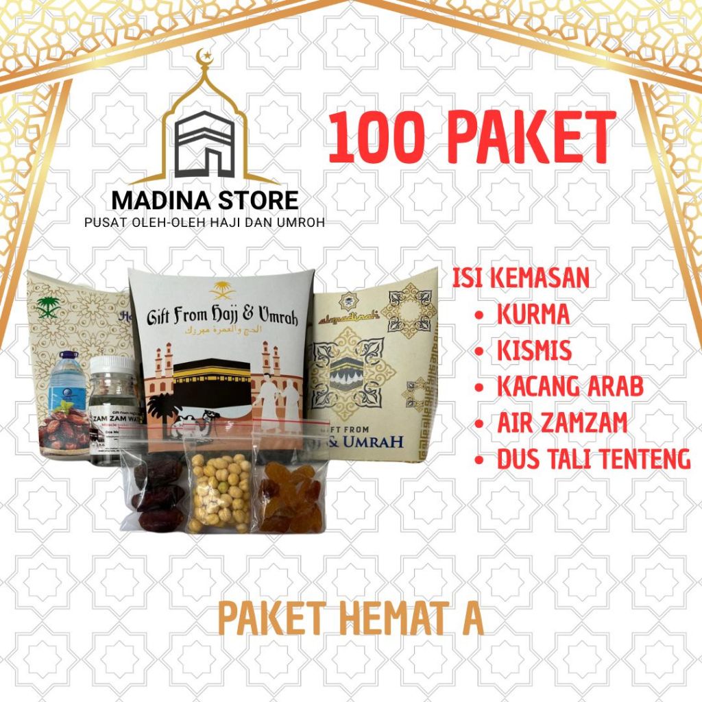 

Paket Hemat 100pcs Oleh-oleh Haji dan Umroh Paket A isi Air Zamzam