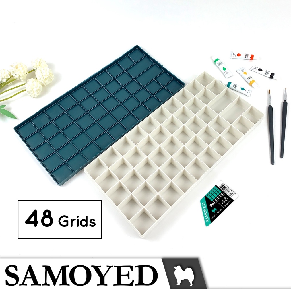 

KODE K84O SAMOYED PPLTSV48 Palet Lukis Cat 48 Sekat Grids Soft Rubber Lid Cover Paint Painting Painters Palette Box