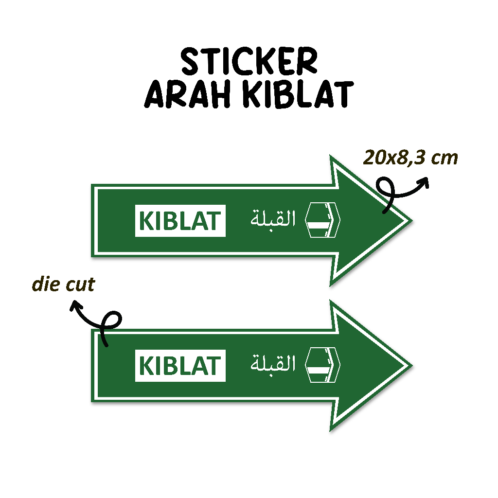 

Stiker Arah Kiblat Shalat Stiker Awet Tahan Air Sudah Dipotong Sticker Vinyl Laminasi Glossy Die Cut Warna Biru Cerah 20x8,3 cm