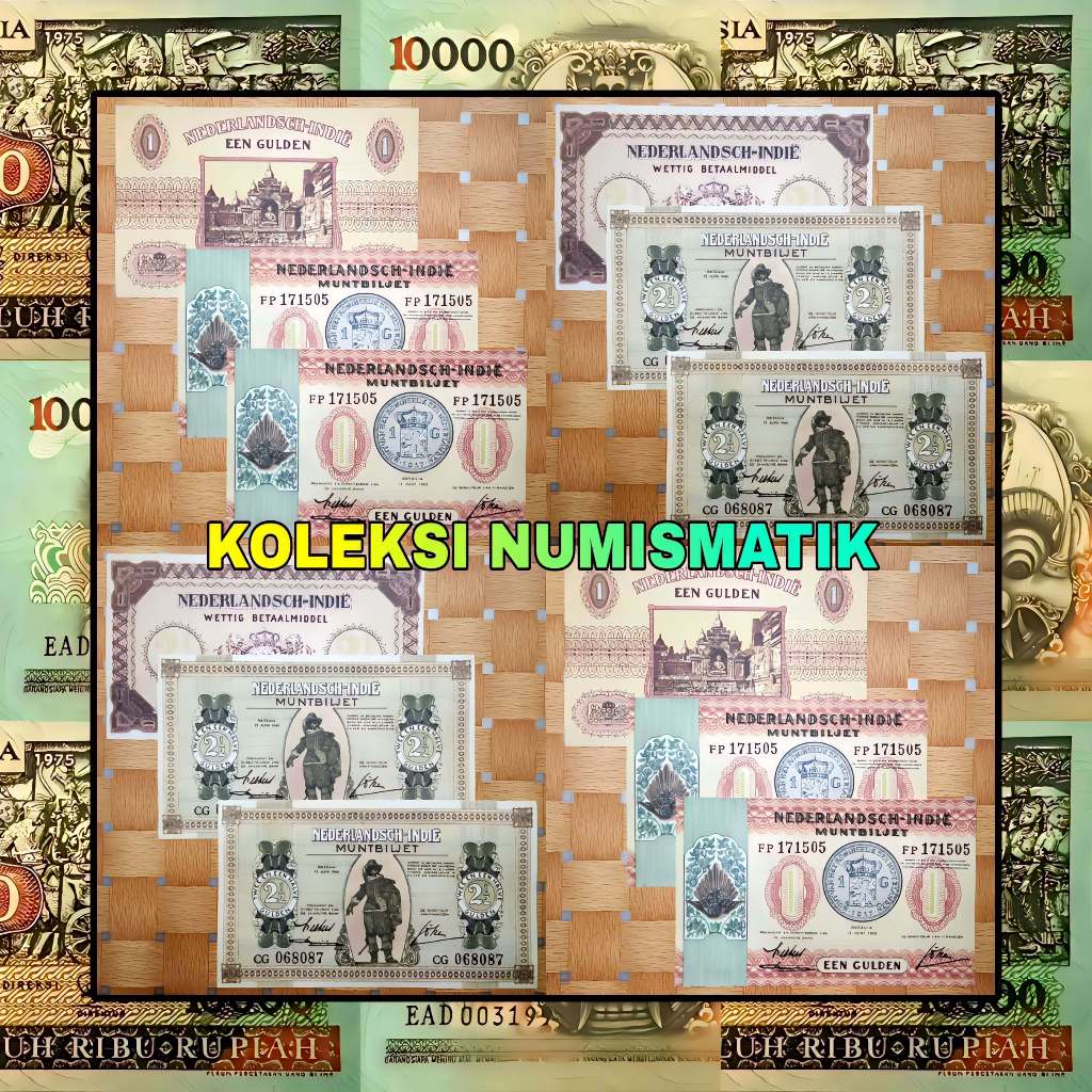 1 SET SOUVENIR REPRO UANG KERTAS KUNO HINDIA BELANDA GULDEN MUNTBILJET 1940