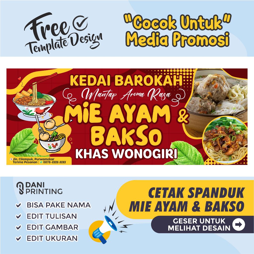Banner Spanduk - Mie Bakso / Mie Ayam / Mie Baso / Mie Ayam Bakso - Custom Bisa Di Edit
