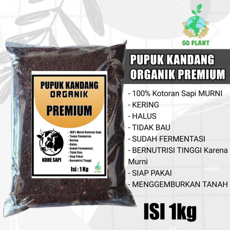 GoPlant - PUPUK KOHE SAPI ORGANIK PREMIUM 1kg  MURNI 100% Fermentasi, Pupuk Kohe kambing, Pupuk kohe