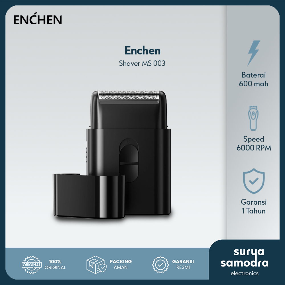 ENCHEN MS003 Alat Cukur Elektrik Portable - Pencukur Jenggot & Kumis, Desain Slim, Warna Hitam