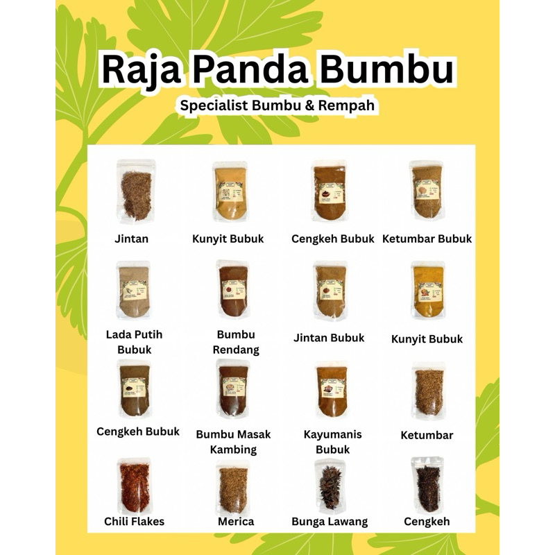 

Bumbu Dapur Lengkap Repack 100gr | Rempah Kering, Bumbu Sehari-hari, Masakan Tradisional