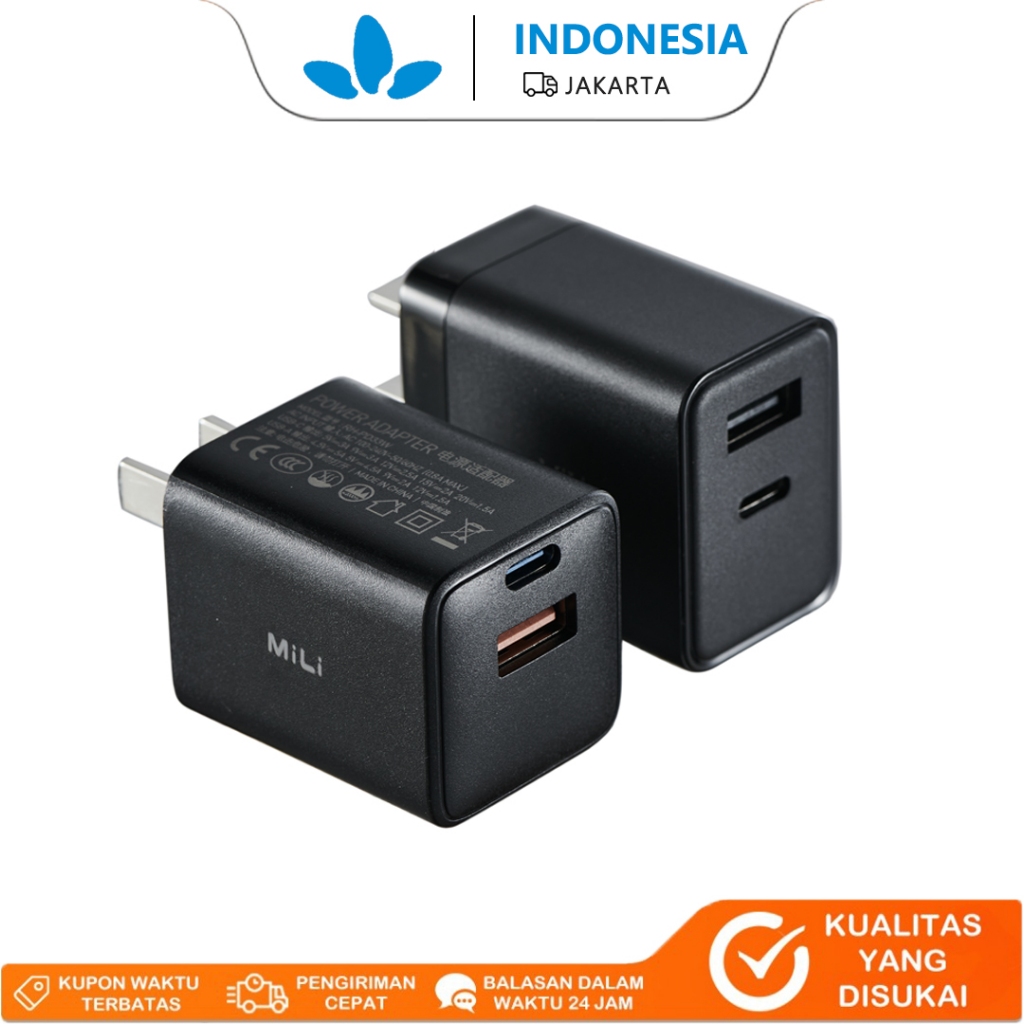 Charger MiLi 33W Fast Charging – Dual Port (USB-A + USB-C), Support PD & QC 3.0, 100% Original