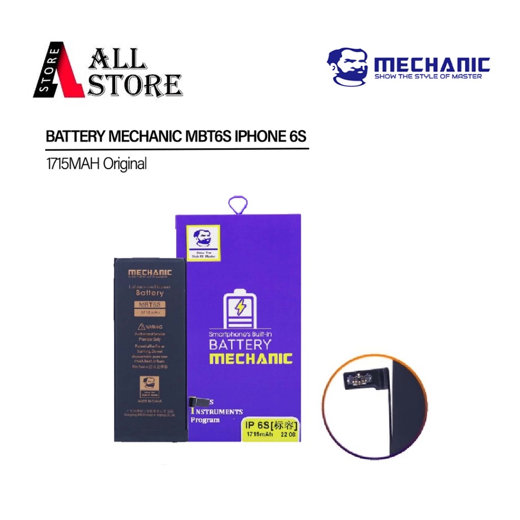BATTERY MECHANIC MBT6S IPHONE 6S 1715MAH ORIGINAL-Battery Mechanic IP 6S 11715mAh Standar Capacity O
