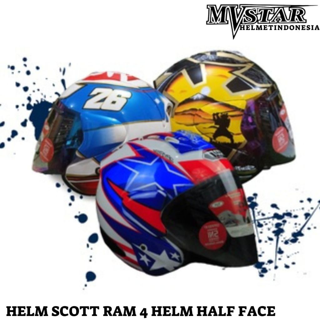 HELM SCOTT RAM 4 HELM HALF FACE + FREE STIKER DAN BUSA HELM