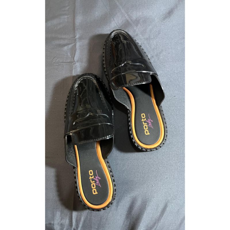 Porto Lady Sandal Bustong Portolady Hitam Flat Comfortable Padded Footbed Vegan Wanita Size 36-41 - 