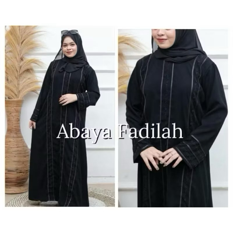 Abaya Fadhila Mata Hitam Murah Jetblack Saudi Maxy Dress Turkey Busana Wanita Dubai Pakaian Wanita