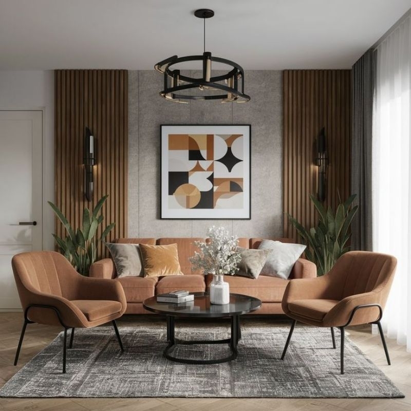 sofa modern retro warna coklat desain stylish elegant dan nyaman