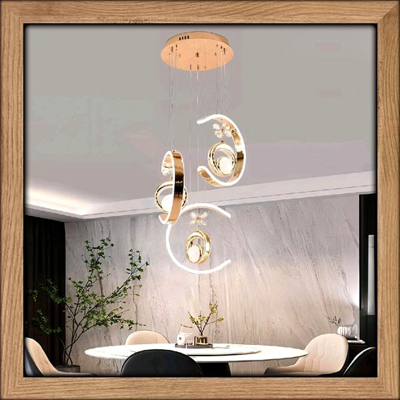 Lampu hias gantung Ornamen bunga kristal kaca Minimalis turun susun LED 3 warna sinar cahaya putih k