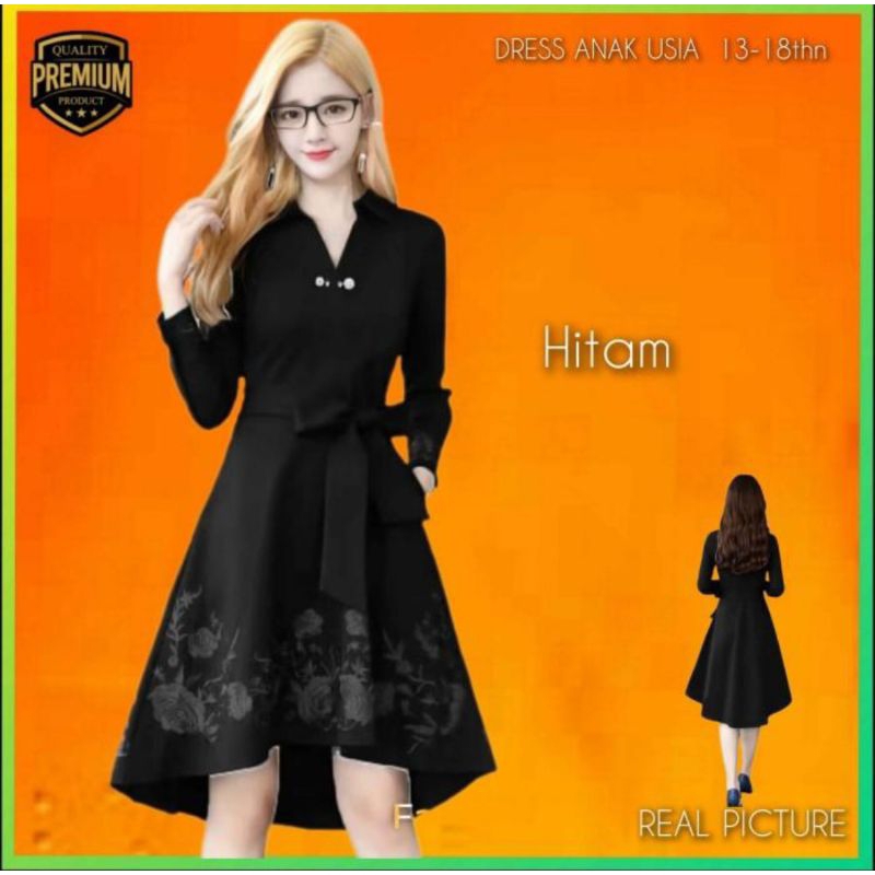 Midi Dress Anak Perempuan 13-18thn Alixa Gaun Pesta Korea Remaja Hitam