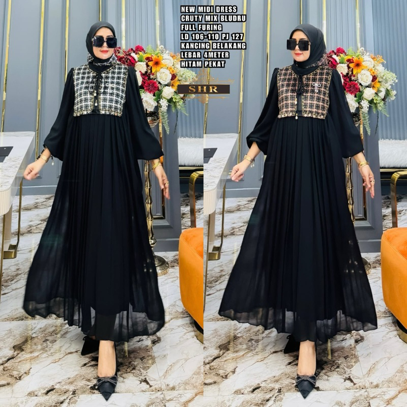 MIDI DRESS CERUTY MIX BLUDRU  IMPORT BY SHR TERBARU