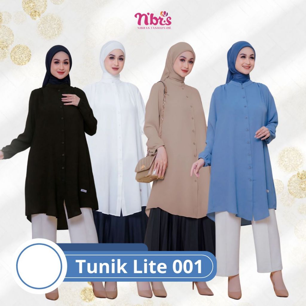 Nibras Tunik Lite 001 Baju Atasan Wanita Lengan Panjang Sky Blue Black Khaki Broken White Crinkle