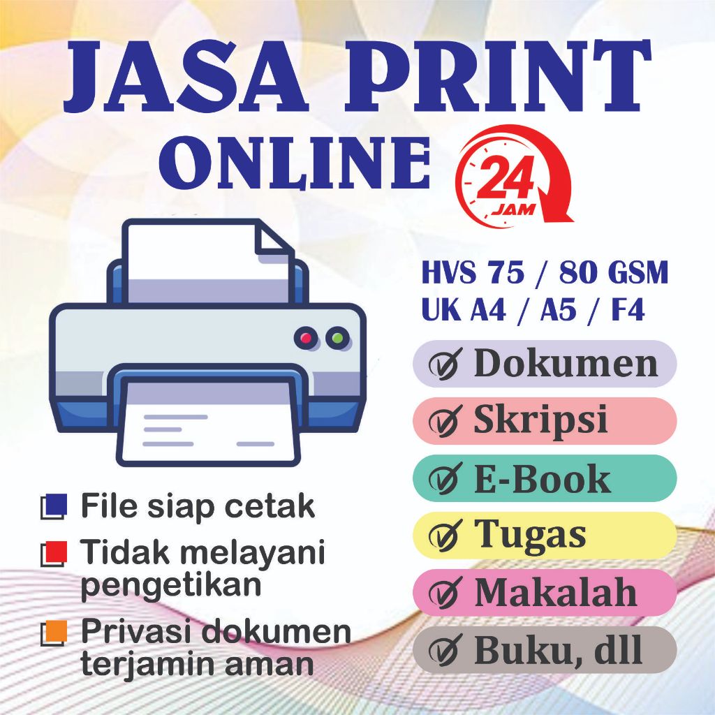 

Jasa Print Warna Dokumen / Cetak Dokumen / Buku / Tugas / Makalah / Skiripsi [MURAH]