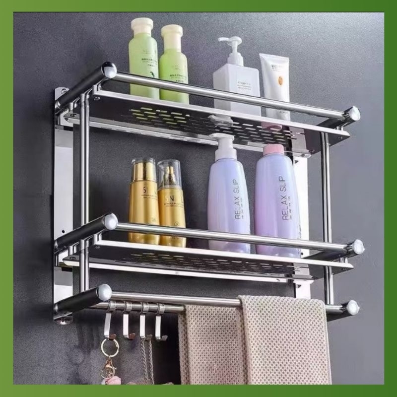 Rak Kamar Mandi Stainless Gantungan handuk Rak Bumbu Dapur Stainless Steel Rak Tempel Gantung Tempat