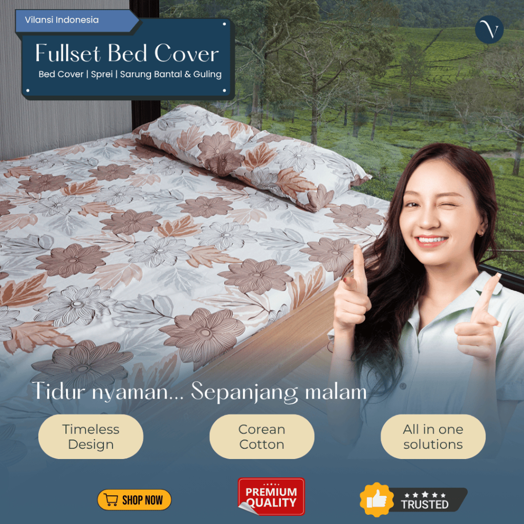 Vilansi GINKA - Sprei & Bed Cover - Bahan Katun Korea - Motif Floral Bunga -  Sprei Adem