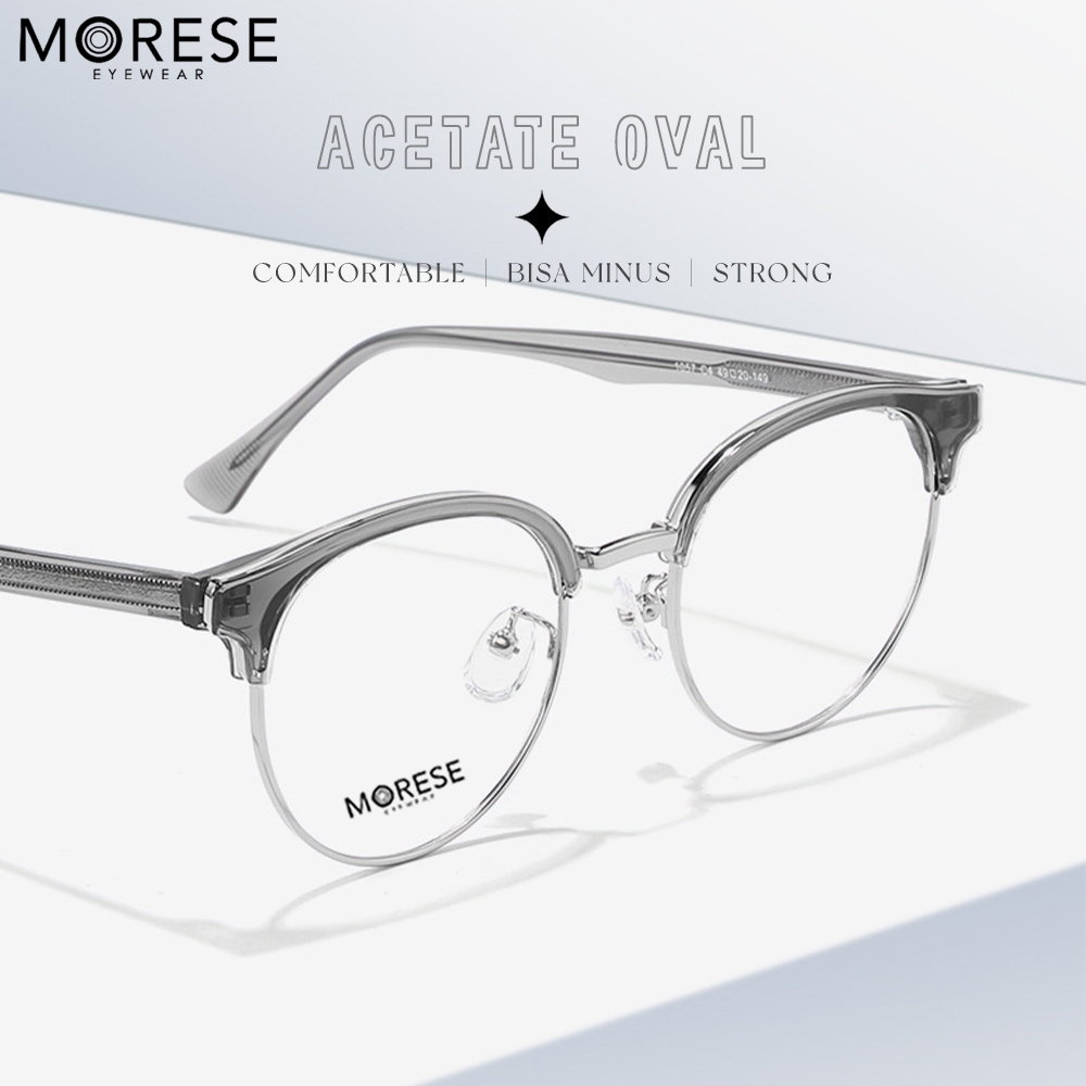 Morese Frame Kacamata Style Oval Lensa Plano Simple Bahan Acetate Fashion Stylish Bisa Minus Blueray