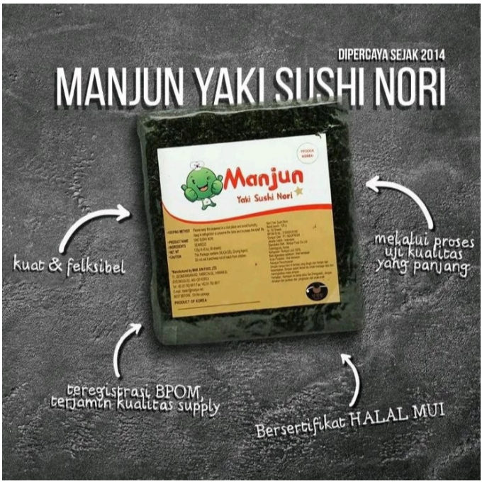 

Seaweed Rumput Laut / Manjun Nori Halal / Sushi Gimbap Korean Yaki Sushi Nori Isi 5 Pcs
