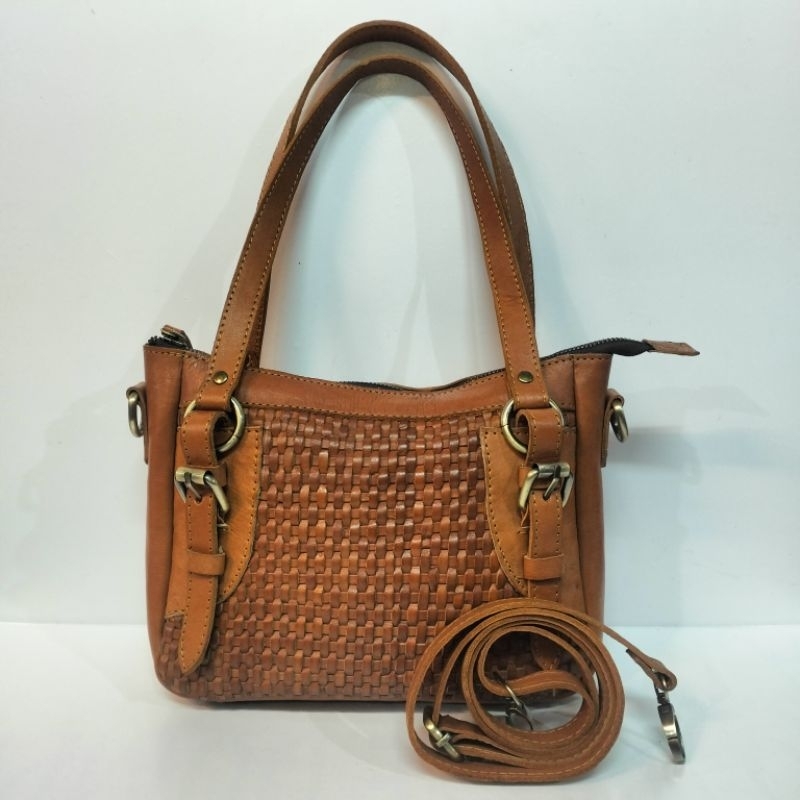 Tas slondok anyam kulit sapi asli jogja