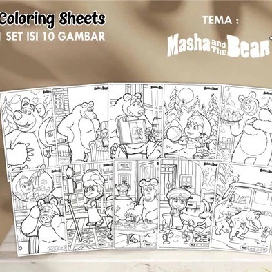 

KERTAS GAMBAR ANAK MEWARNAI KARAKTER MARSHA & THE BEAR UKURAN A4 - COLORING SHEETS 1 SET ISI 10