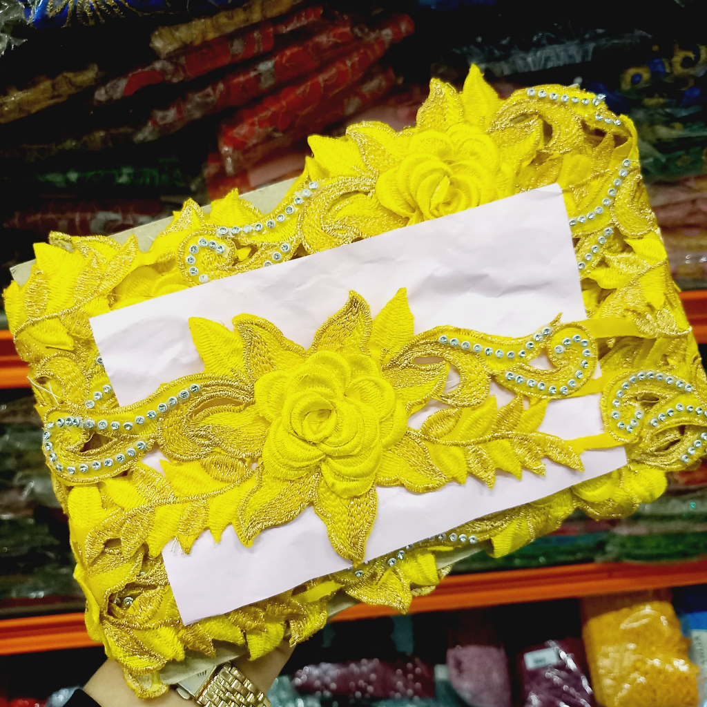 Renda Bordir LKL 65 ROL Renda Bunga Pinggiran Baju (Kombinasi Gold)