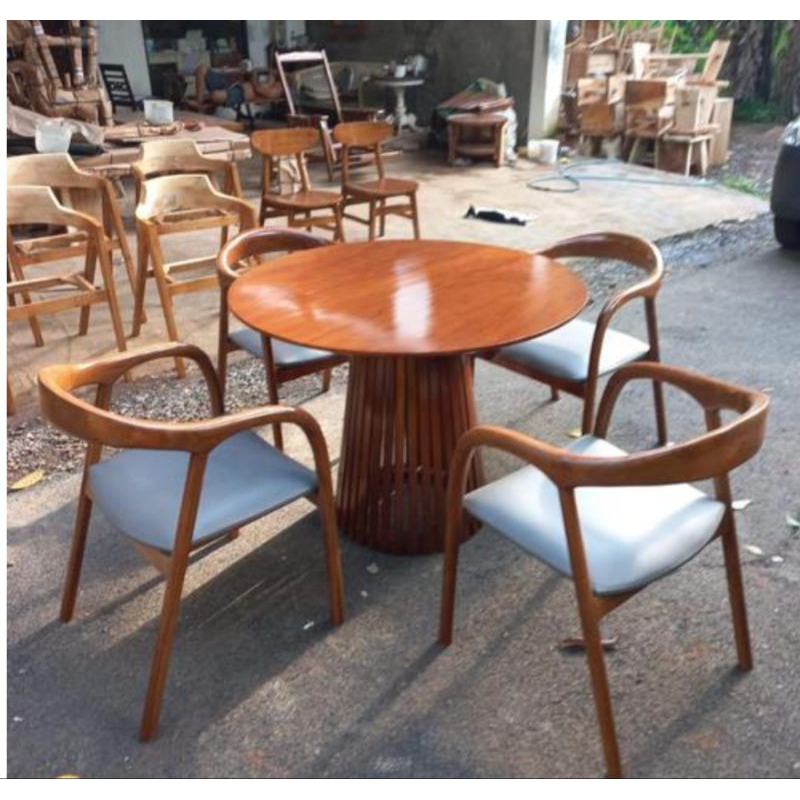 RAY meja makan minimalis bulat, meja makan set, meja makan bulat