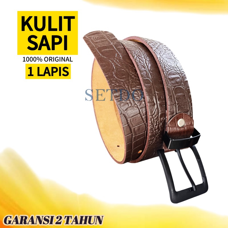 [ KULIT SAPI ] IKAT PINGGANG SABUK COWOK PRIA KULIT SAPI ASLI MOTIF BUAYA CROCODILE 100% ASLI GRATIS
