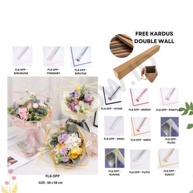 

5 LEMBAR - FL 6 KERTAS BUNGA BUKET TRANSPARAN LIST WARNA FLORIST CELLOPHANE