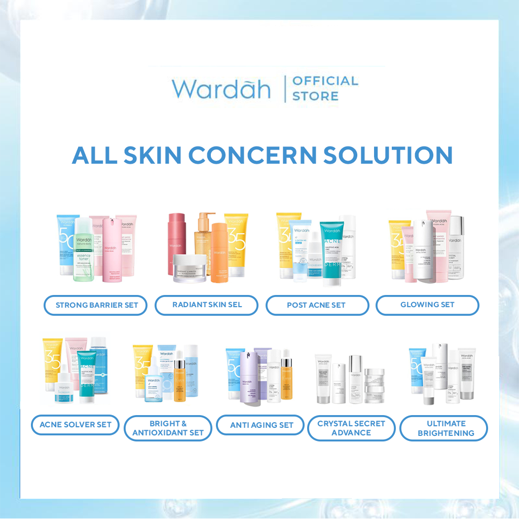 Paket Skincare WARDAH Isi 5 pcs - Face Wash, Toner, Moisturizer Gel, Serum, & Sunscreen Paket Solusi