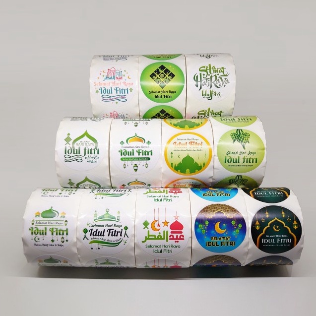 

BISA COD Sticker Selamat Idul Fitri Stiker Label Toples Dus Kemasan Hampers Lebaran 45 cm 5 pcs roll