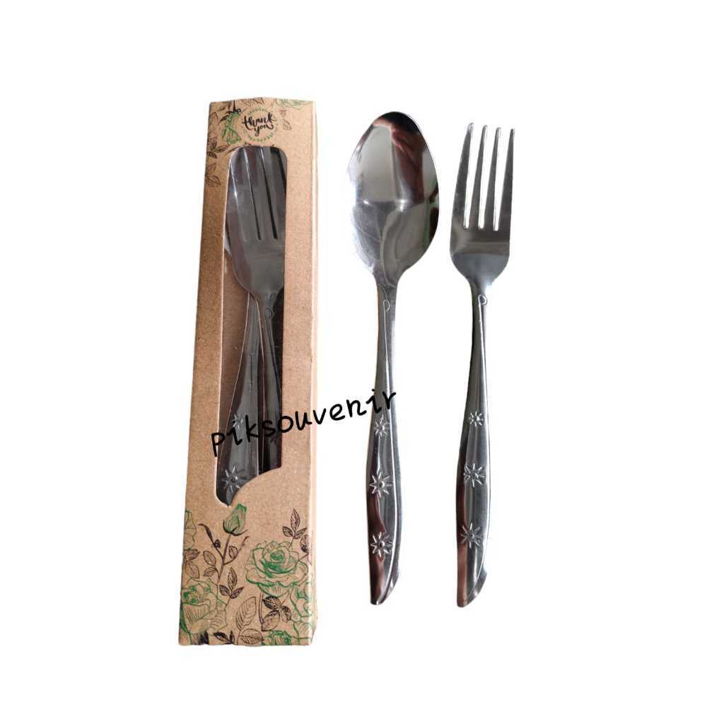 (25 PCS) Souvenir 1 SET Sendok Garpu Stainless Kemas Box Rustic Sopenir Supenir Sovenir Pernikahan